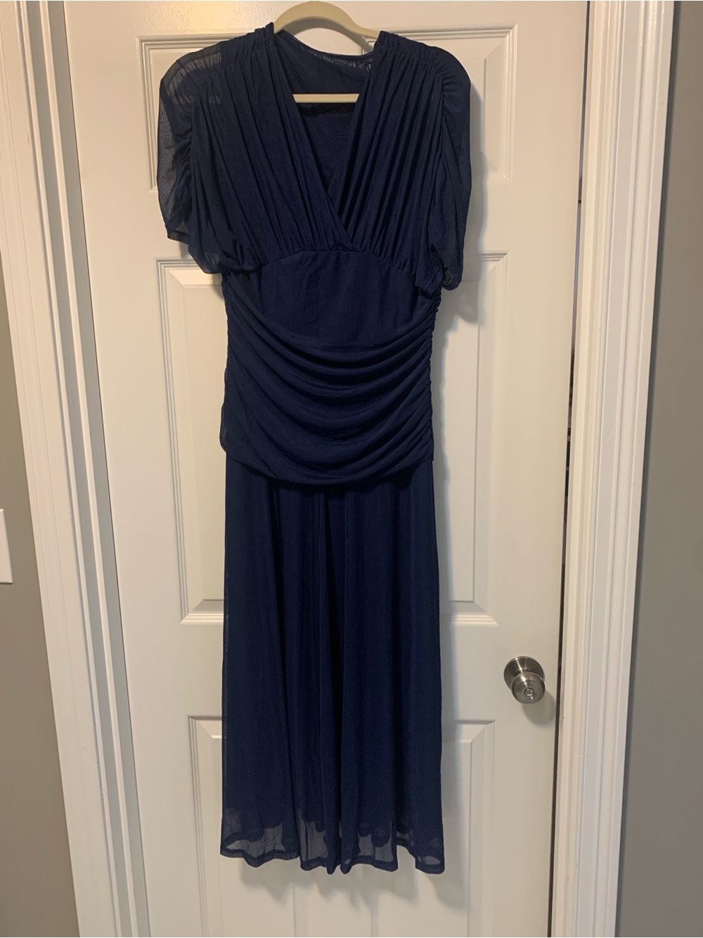 Women's Navy Blue Draped V-Neck Dress